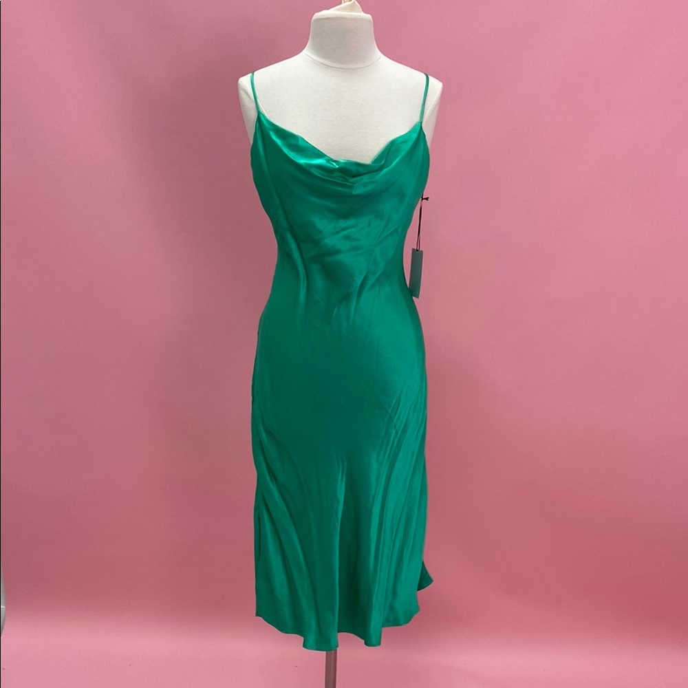 Dry Goods Green Slip Dress with Spaghetti Straps and Cowl Neck